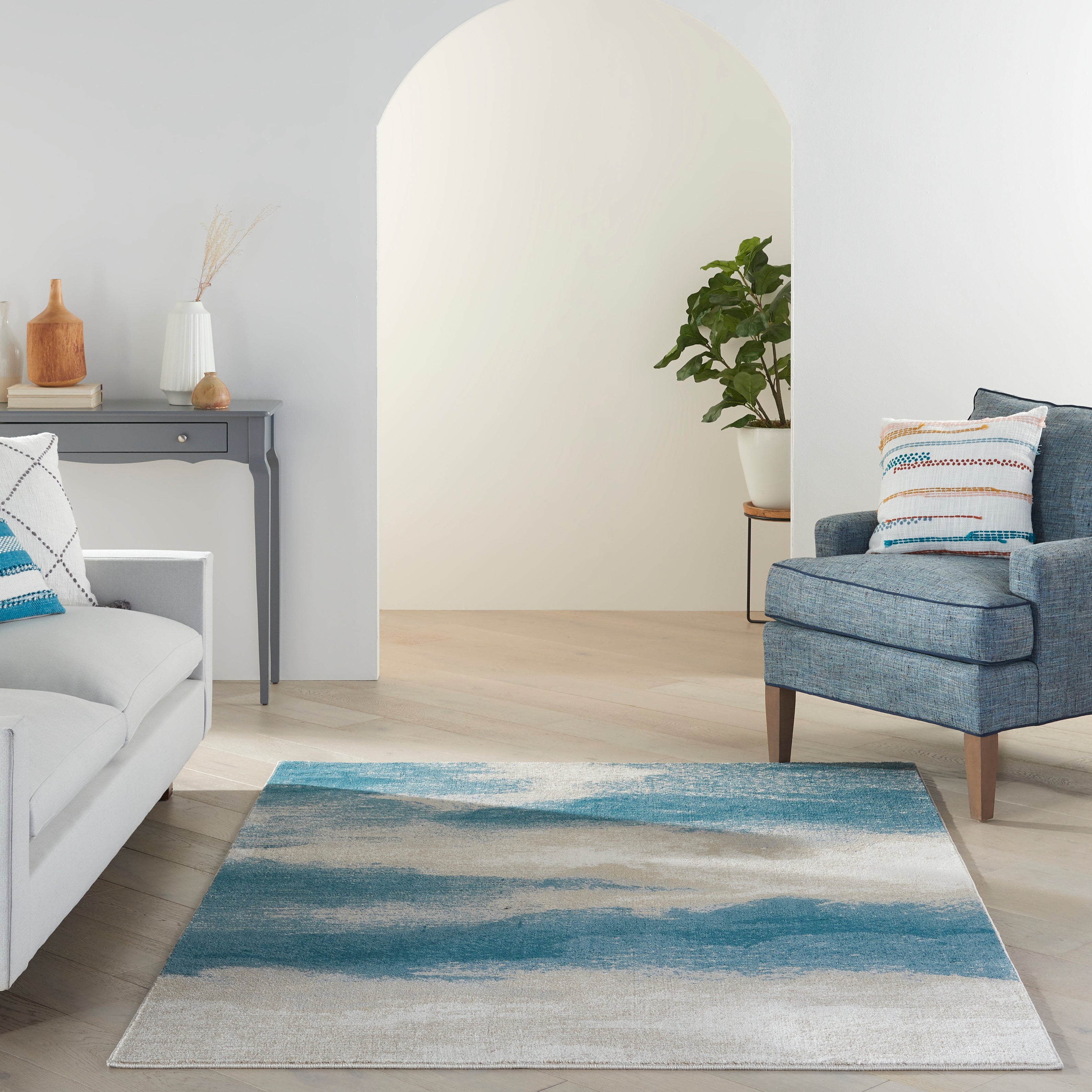 Nourison Maxell MAE06 Ivory Teal Rug